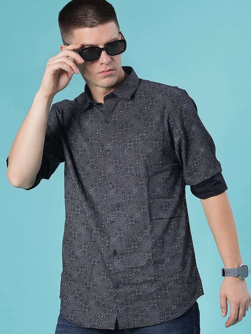 men printed long sleeve regular fit casual shirt