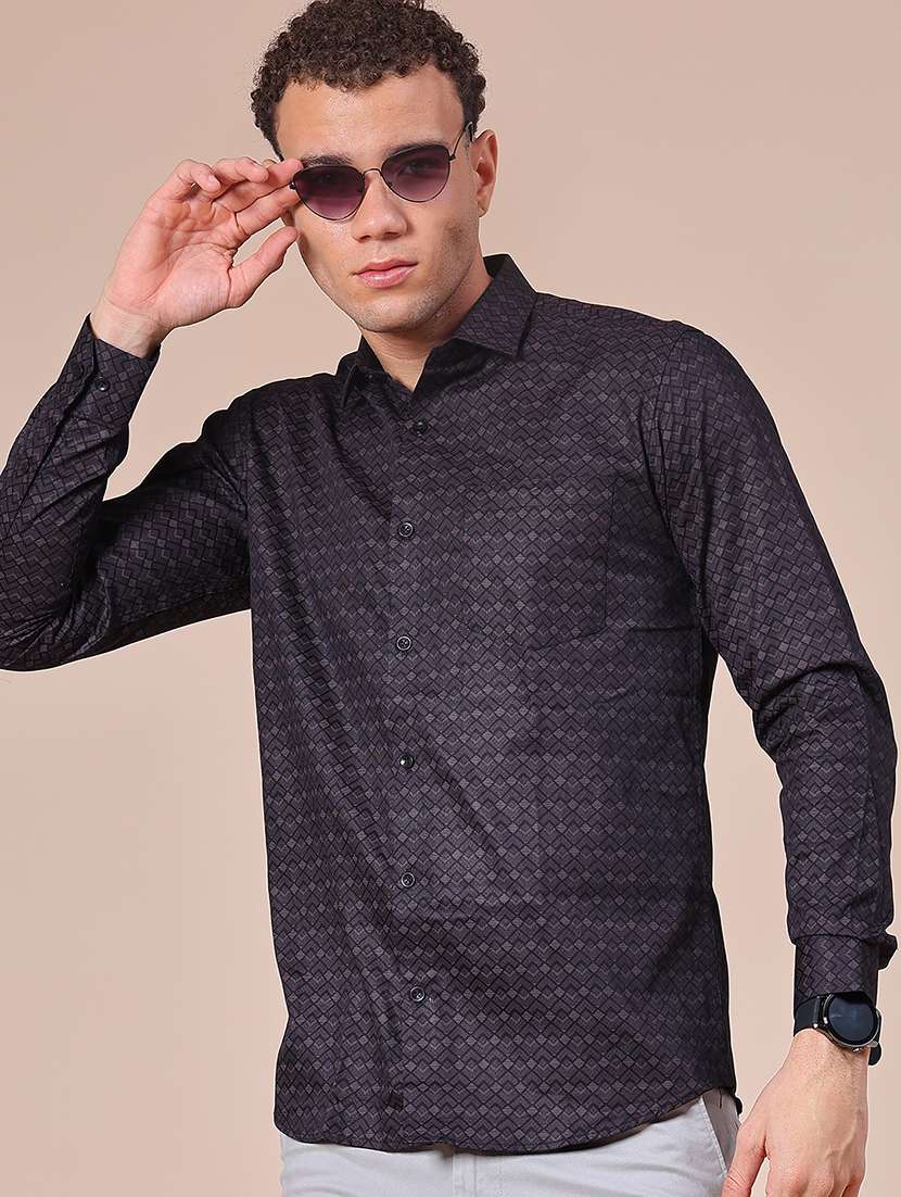 men printed long sleeve regular fit casual shirt