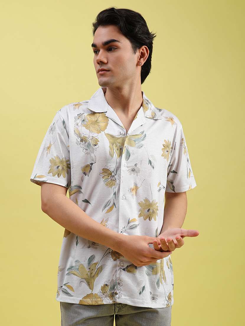 men floral printed short sleeve regular fit casual shirt