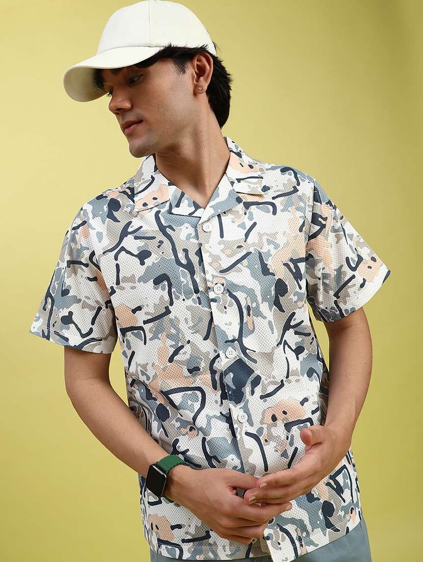men printed short sleeve regular fit casual shirt - 22082464 -  Standard Image - 1