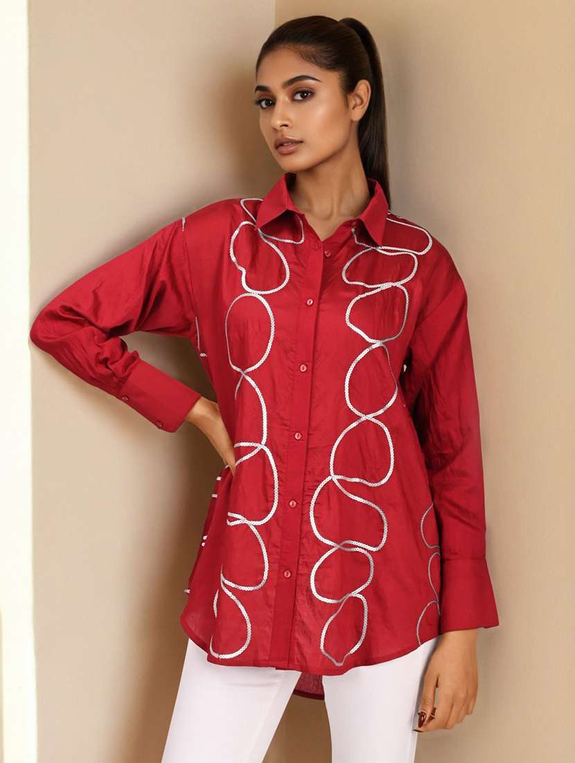 women collared long sleeve oversized shirt - 22082492 -  Standard Image - 1