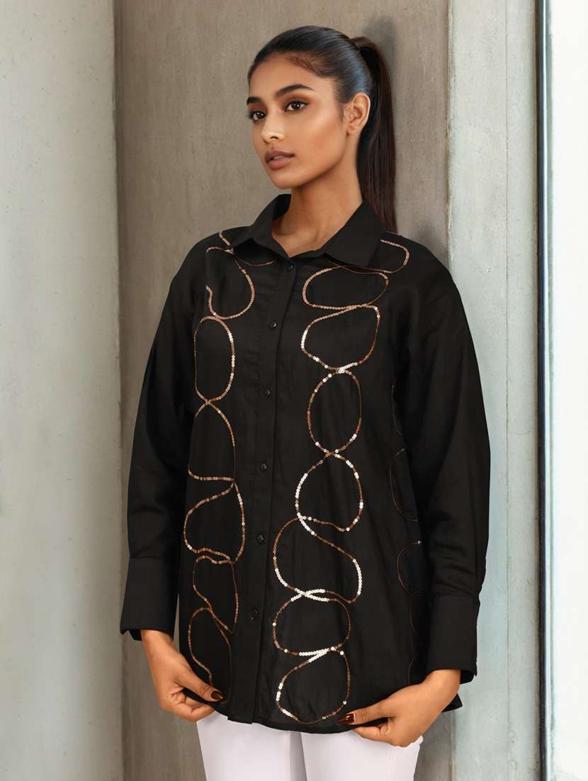 women collared long sleeve oversized shirt - 22082493 -  Standard Image - 1