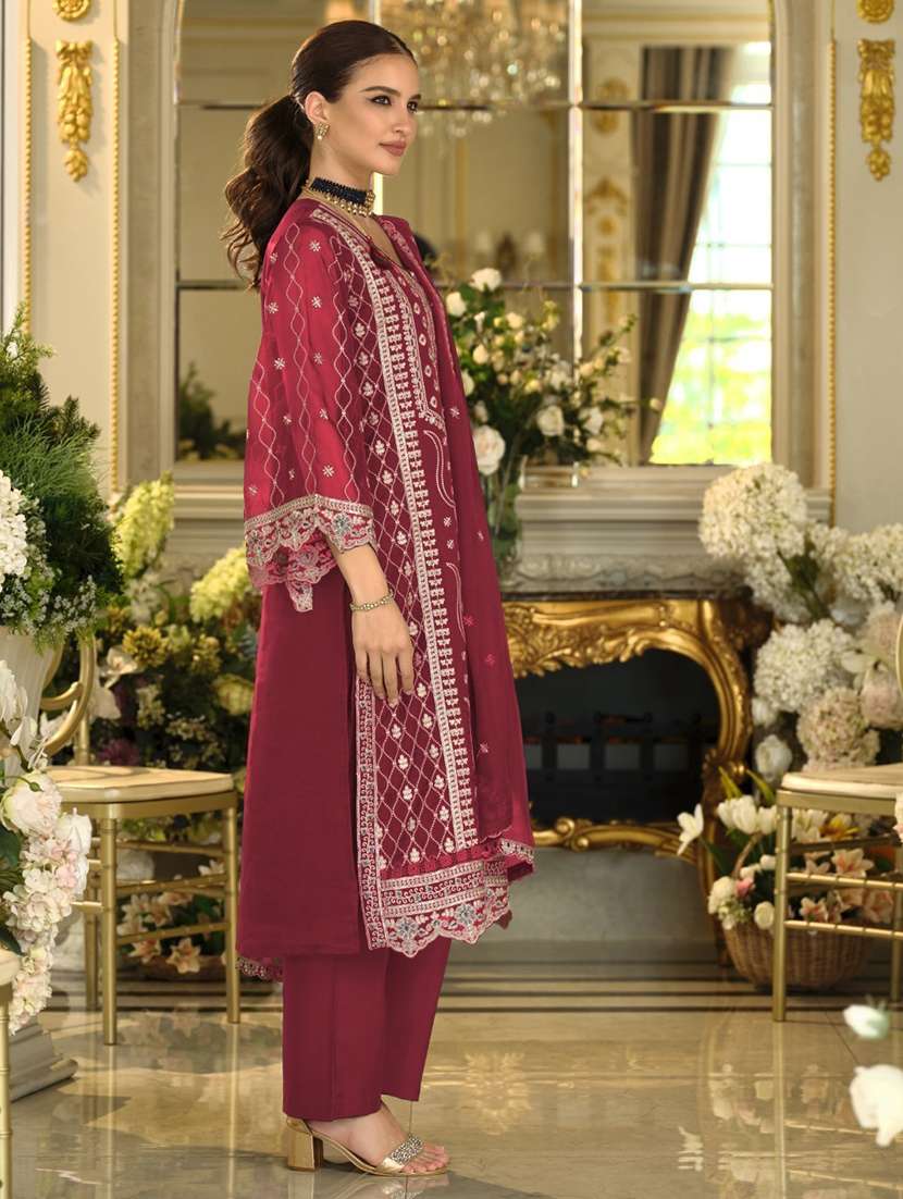 women embroidered long sleeve kurta pant with dupatta set - 22082502 -  Standard Image - 1