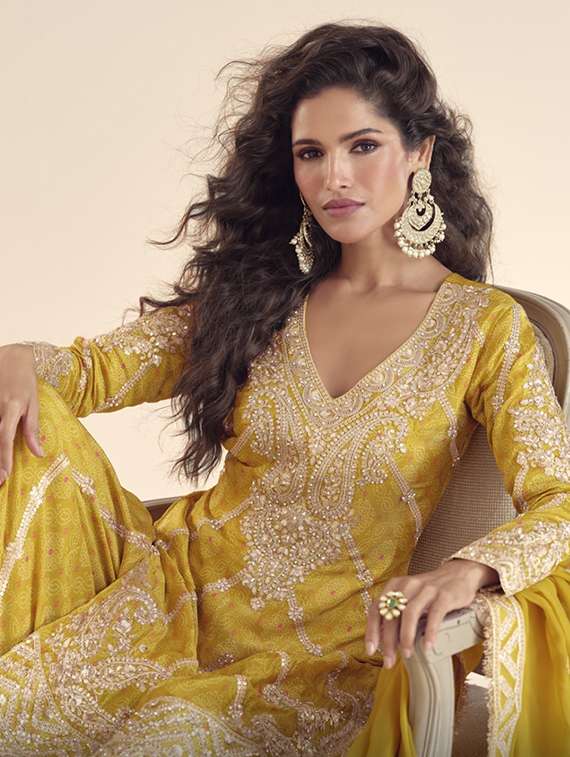 women embroidered long sleeve kurta sharara with dupatta set - 22082525 - Standard Image - 4