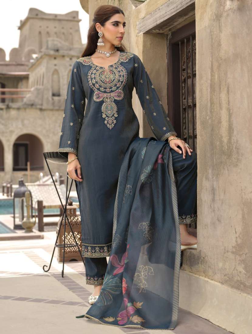 women embroidered long sleeve kurta pant with dupatta set - 22082545 -  Standard Image - 1