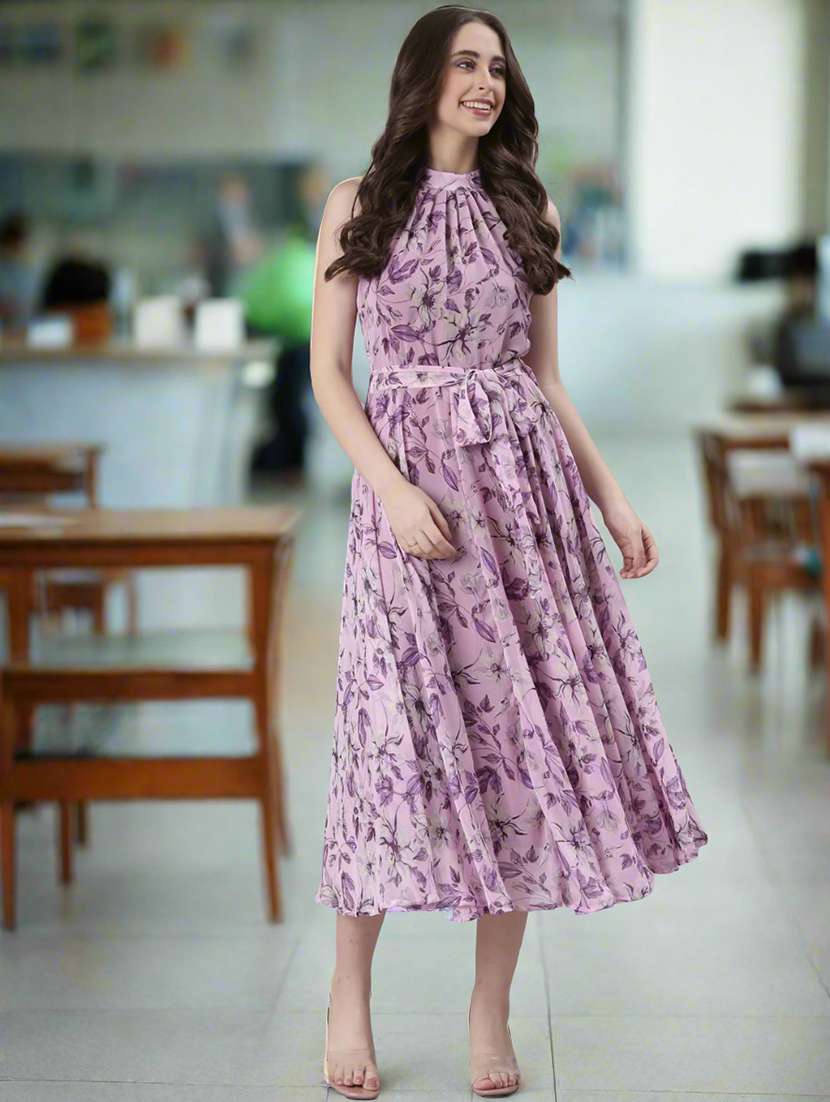women printed halter neck sleeveless fit & flare dress - 22082549 - Zoom Image - 0