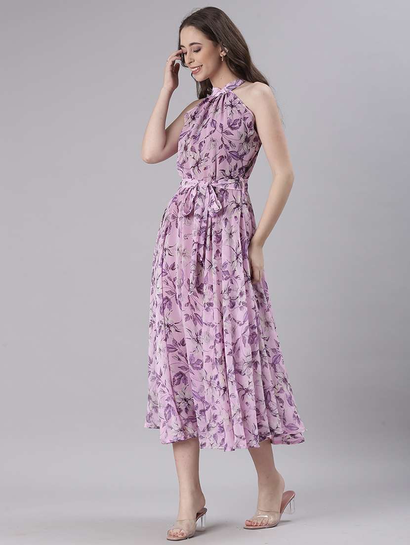 women printed halter neck sleeveless fit & flare dress - 22082549 - Standard Image - 4