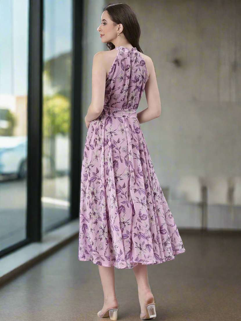 women printed halter neck sleeveless fit & flare dress - 22082549 - Standard Image - 6