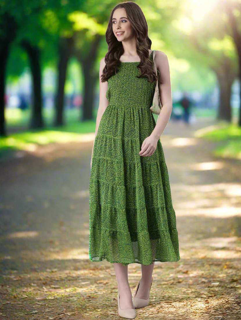 women printed shoulder strap tiered dress - 22082550 - Standard Image - 1