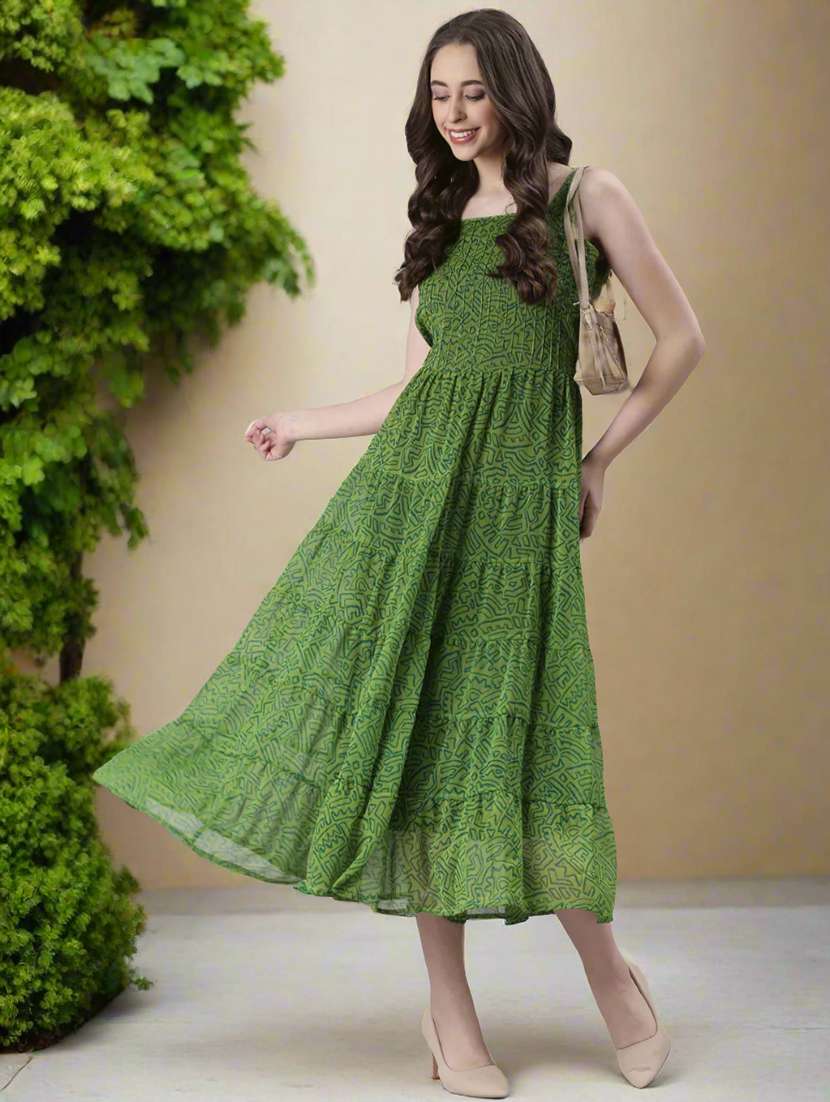 women printed shoulder strap tiered dress - 22082550 - Standard Image - 4