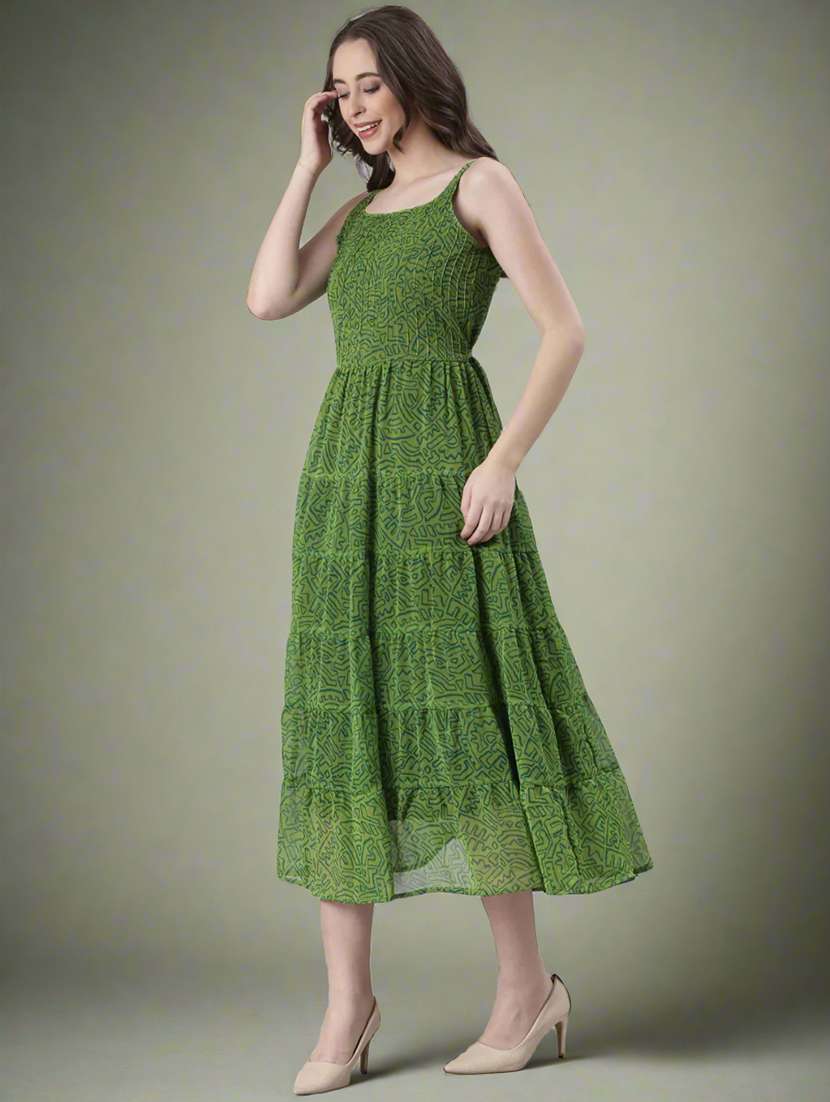 women printed shoulder strap tiered dress - 22082550 - Standard Image - 6