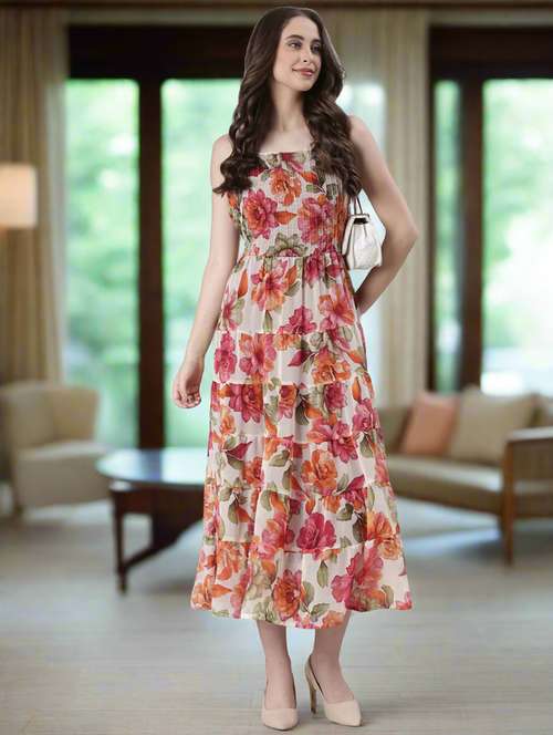 women floral print shoulder strap tiered dress - 22082551 -  Standard Image - 0
