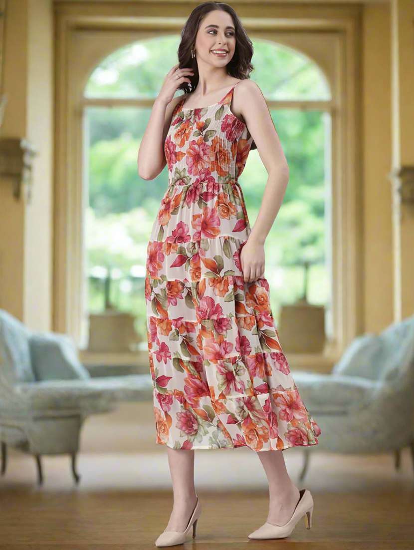 women floral print shoulder strap tiered dress - 22082551 - Standard Image - 4