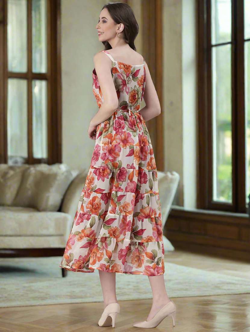 women floral print shoulder strap tiered dress - 22082551 - Standard Image - 6
