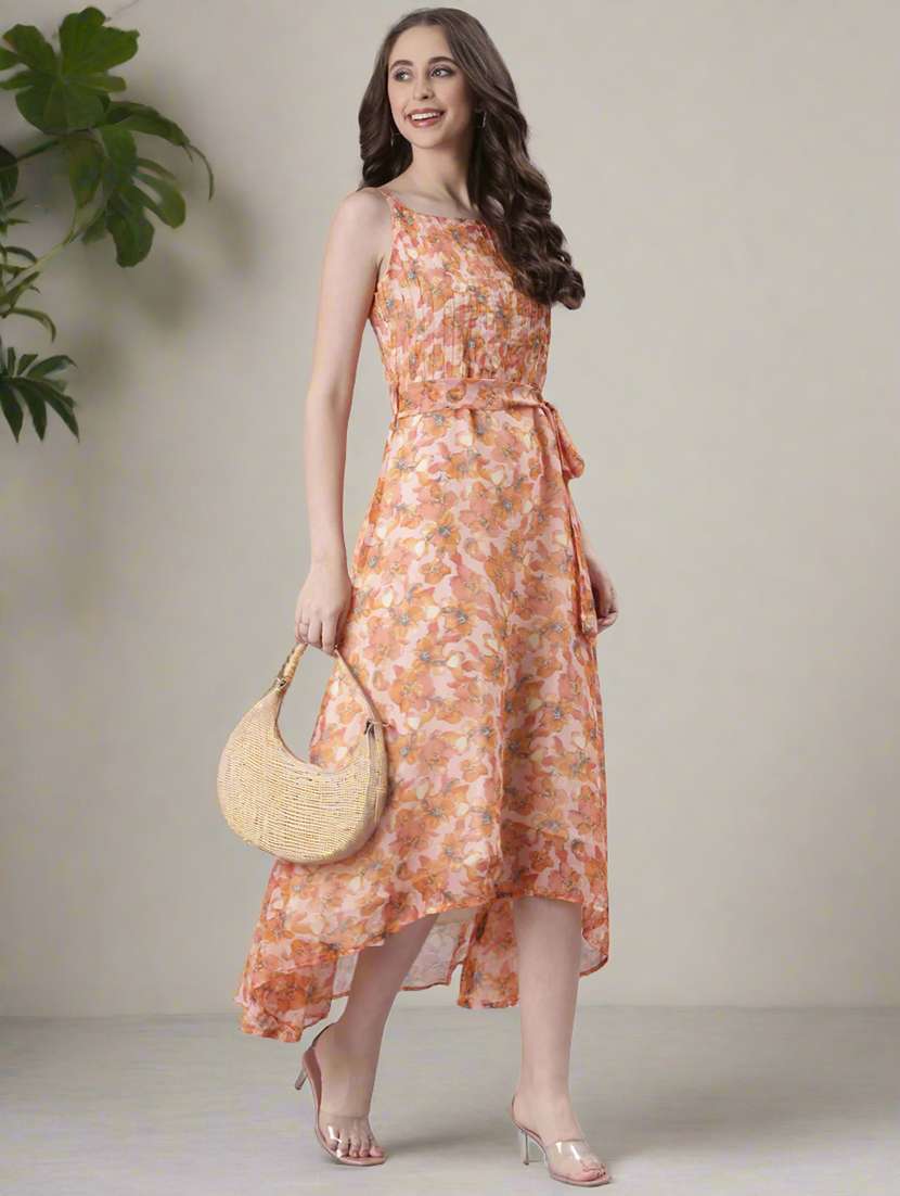 women floral print shoulder strap fit & flare dress - 22082552 - Standard Image - 1