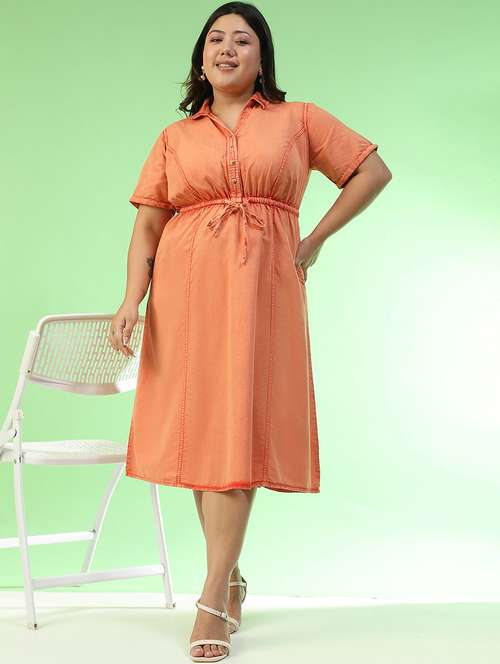 women plus size solid short sleeve collared a-line ress - 22082553 -  Standard Image - 0
