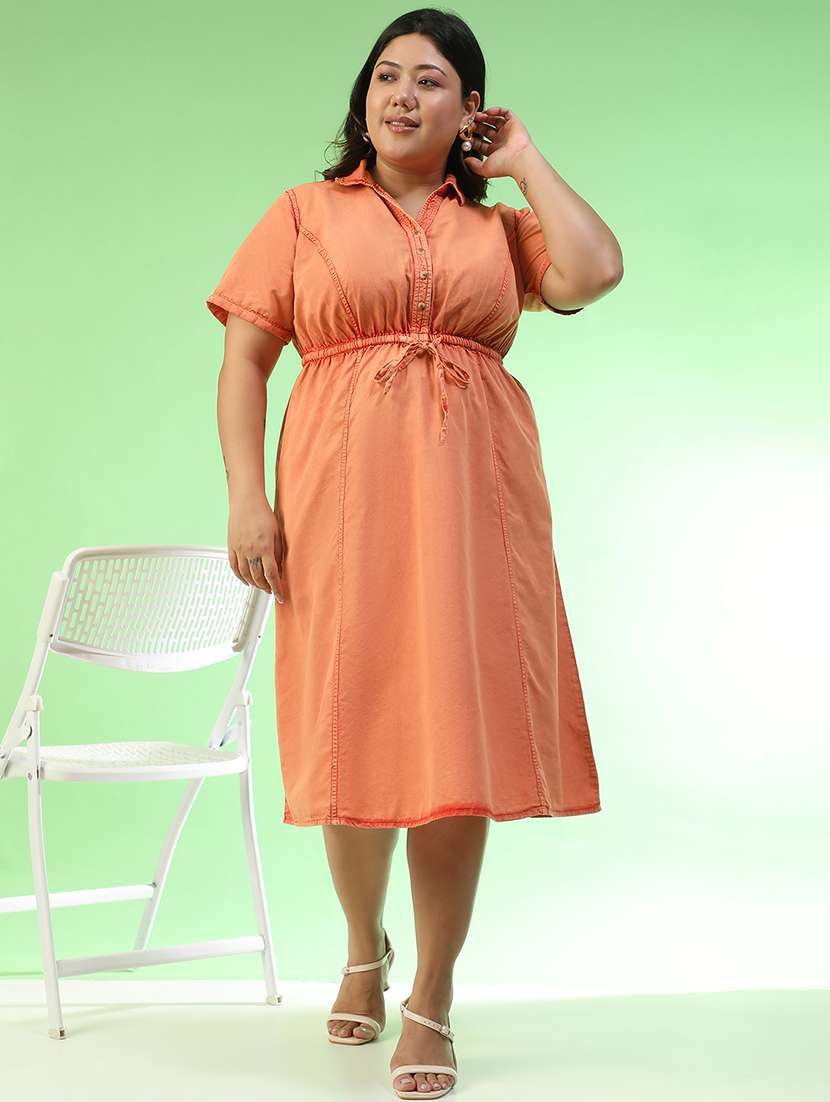 women plus size solid short sleeve collared a-line ress - 22082553 -  Standard Image - 1
