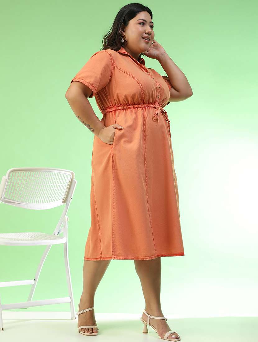 women plus size solid short sleeve collared a-line ress - 22082553 - Standard Image - 4