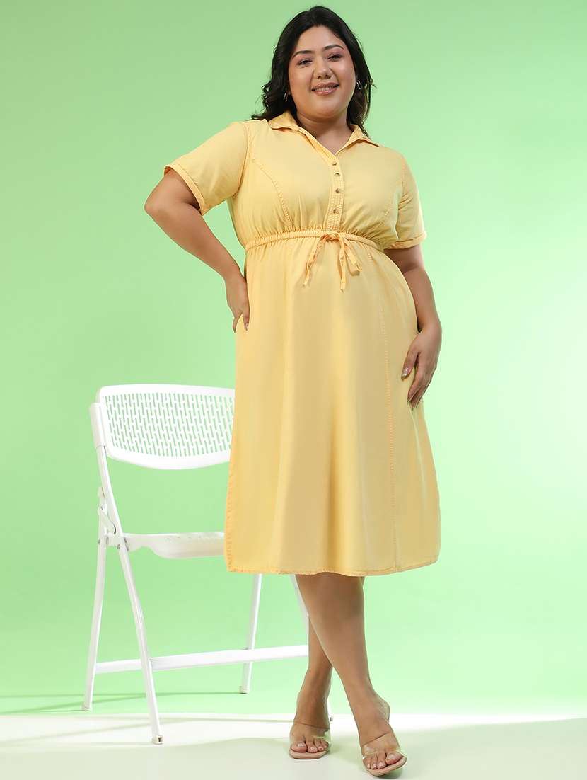 women plus size solid short sleeve collared a-line ress - 22082555 -  Standard Image - 4