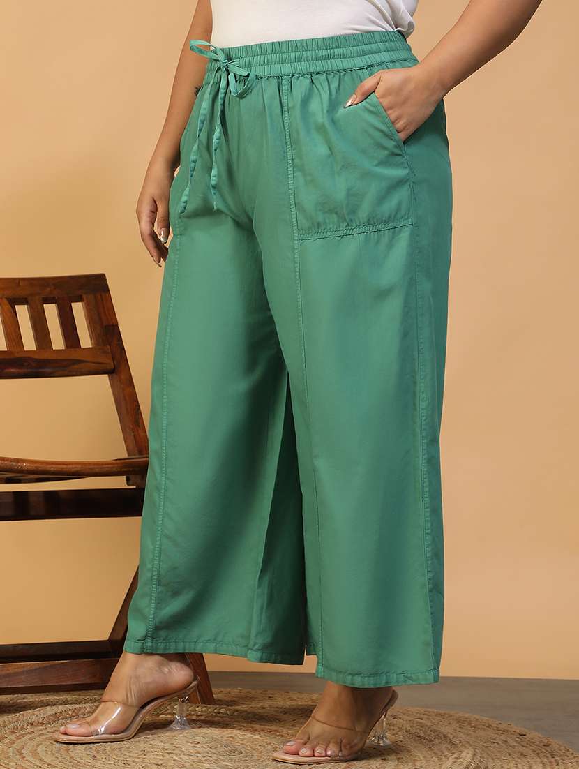 women solid mid rise wide leg trouser - 22082558 - Standard Image - 1