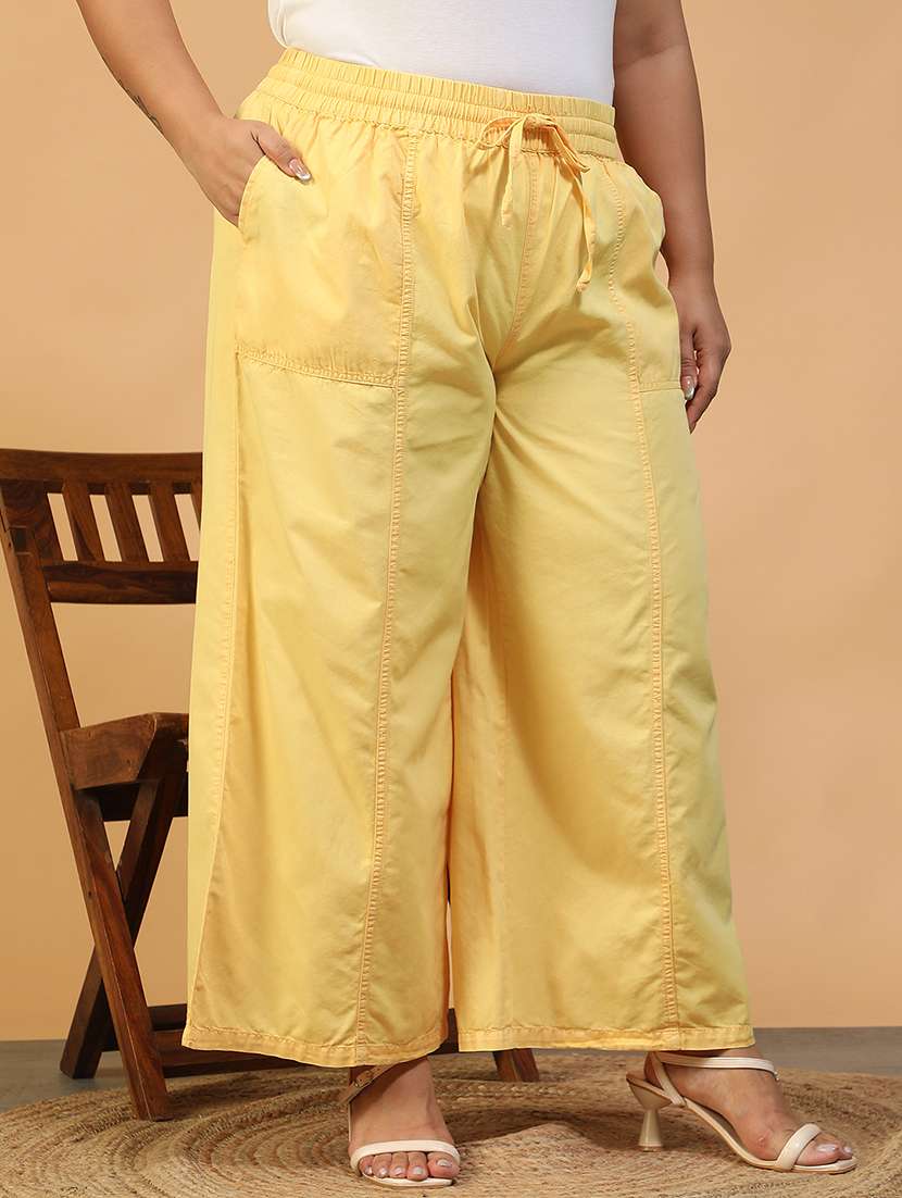 women solid mid rise wide leg trouser - 22082559 -  Standard Image - 1