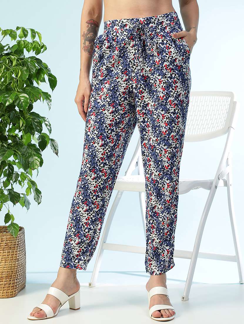 women printed high rise straight trouser