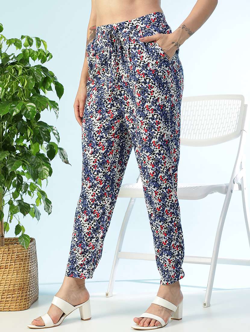 women printed high rise straight trouser - 22082563 -  Standard Image - 1