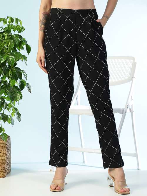 women printed high rise straight trouser - 22082564 - Standard Image - 0