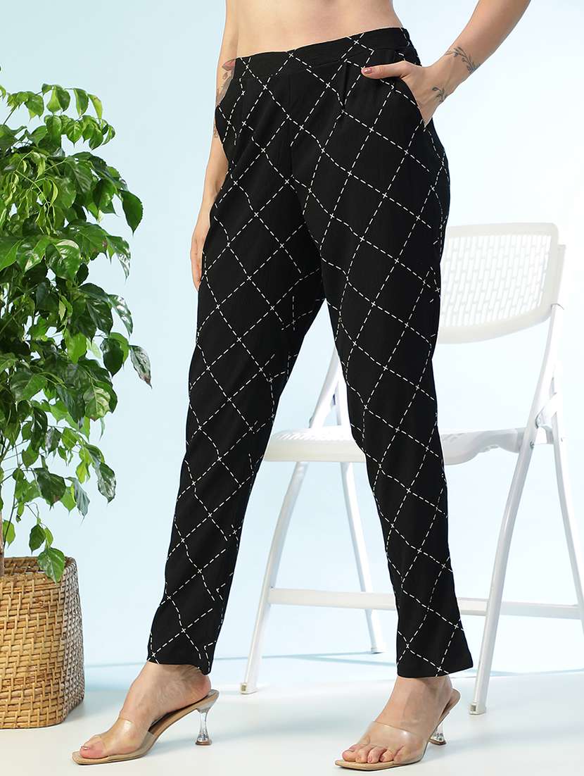 women printed high rise straight trouser - 22082564 - Standard Image - 1