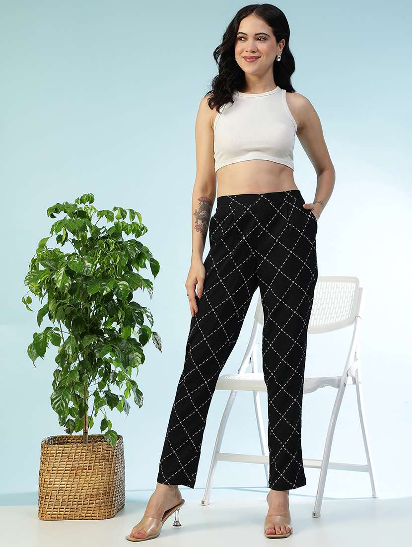 women printed high rise straight trouser - 22082564 - Standard Image - 6