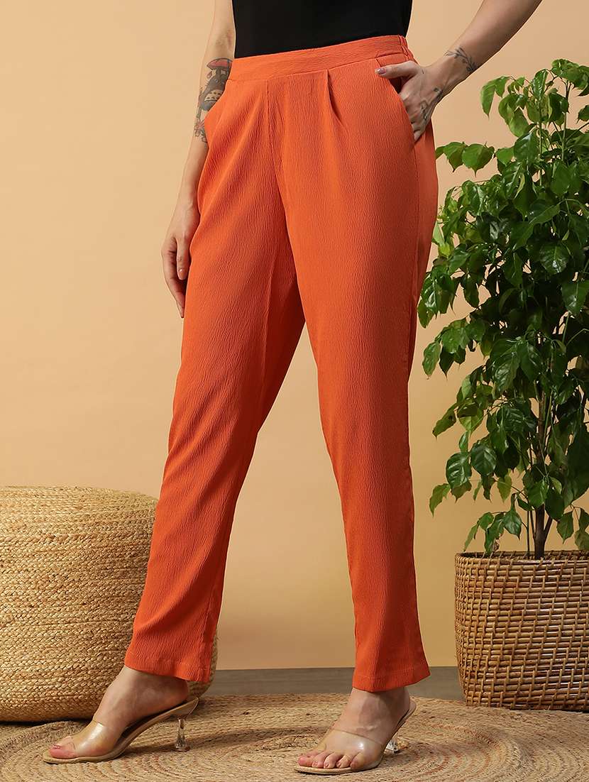 women solid mid rise straight trouser - 22082565 -  Standard Image - 1
