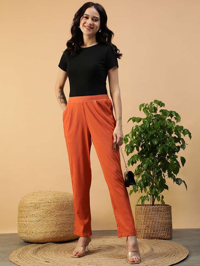 women solid mid rise straight trouser - 22082565 -  Standard Image - 4