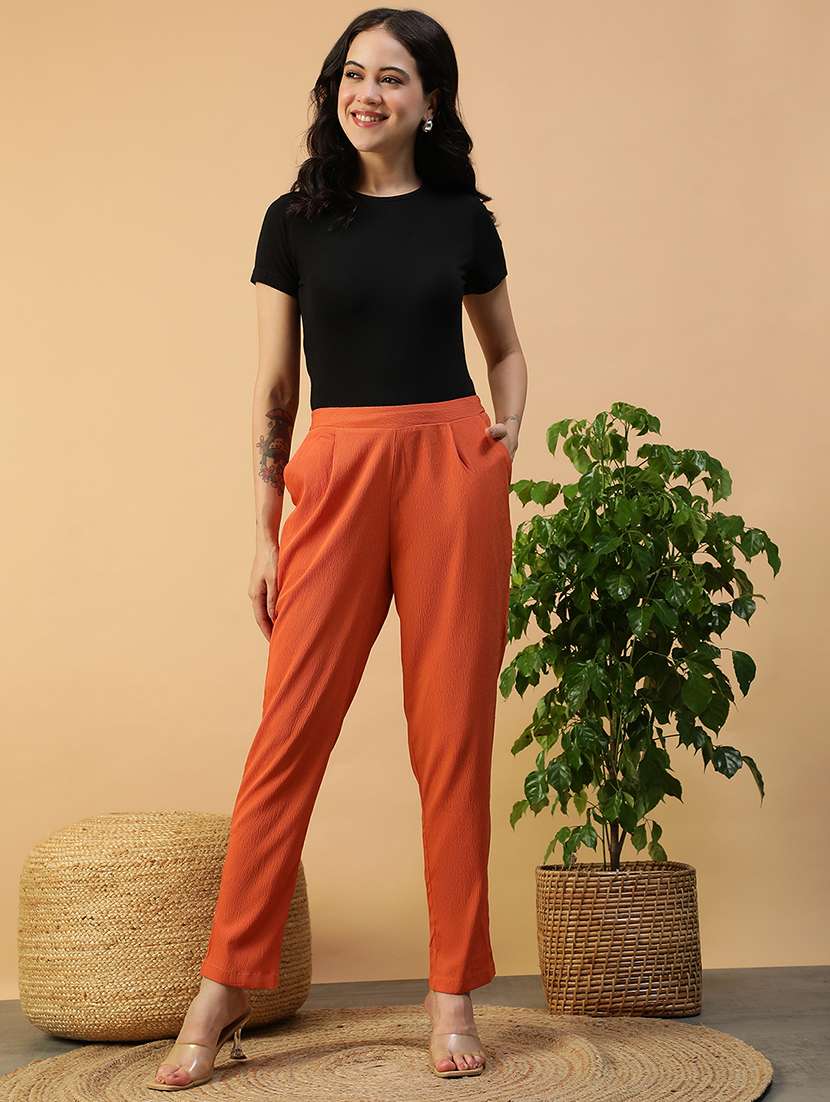 women solid mid rise straight trouser - 22082565 -  Standard Image - 6