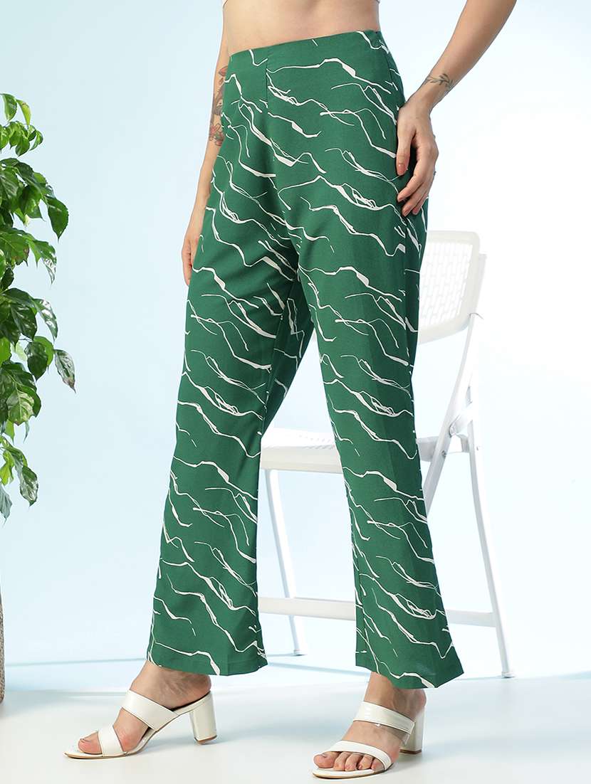 women printed high rise bootcut trouser - 22082566 -  Standard Image - 1