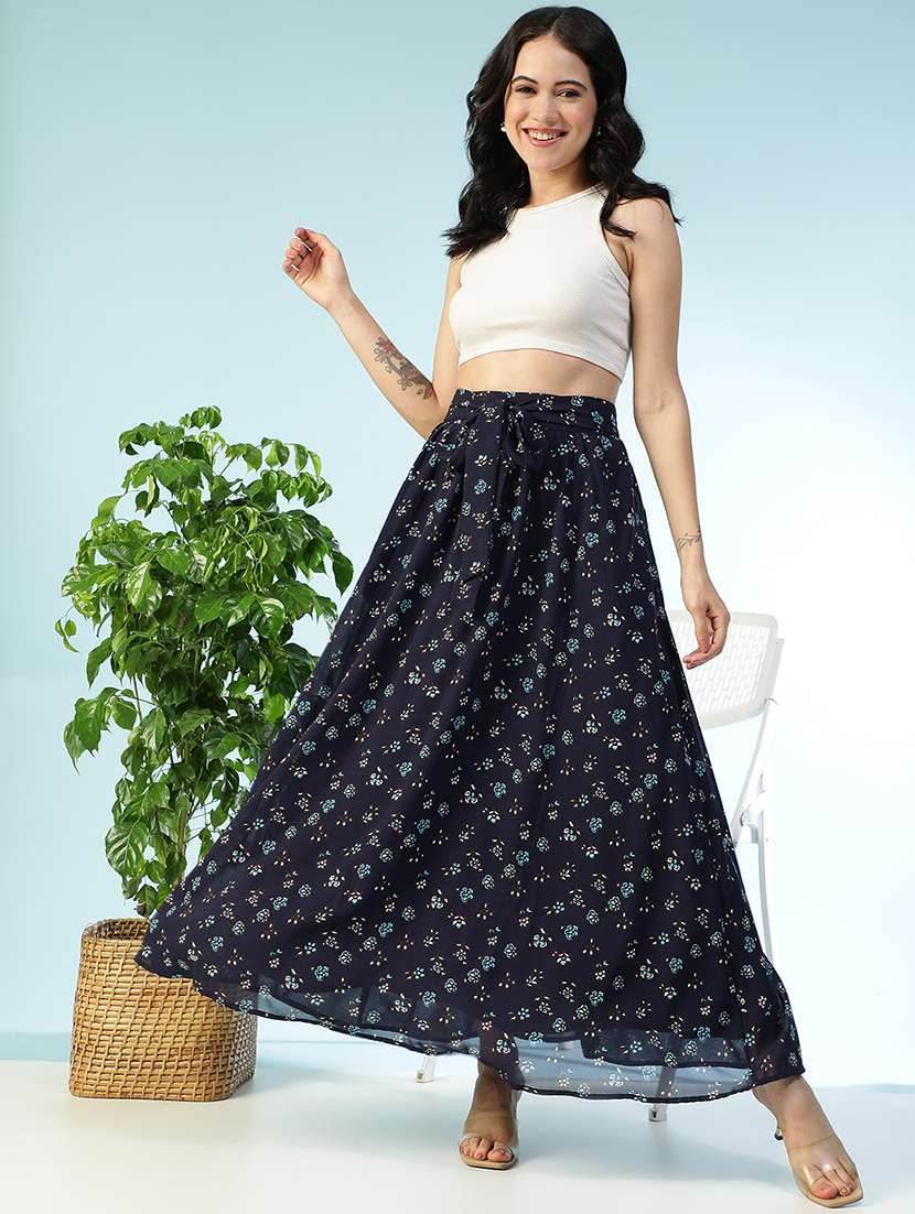 women printed high rise flared maxi skirt - 22082576 -  Standard Image - 4