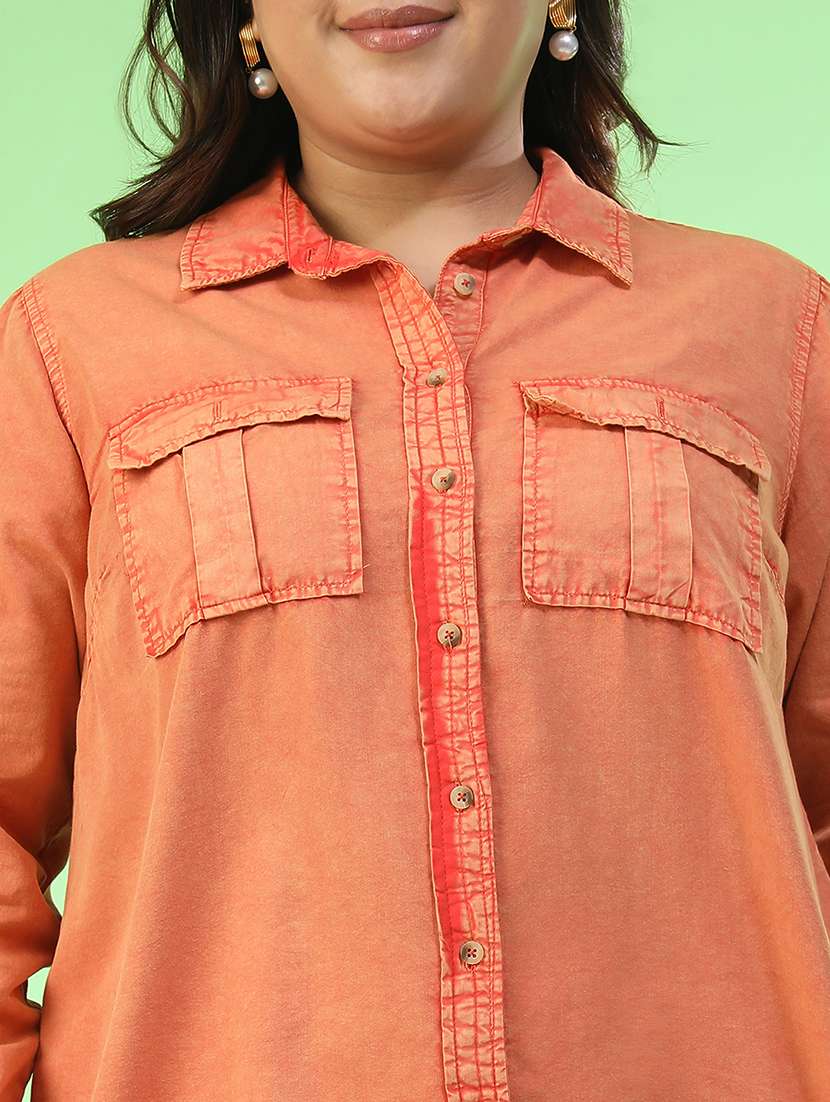 women plus size solid collared long sleeve shirt - 22082578 - Standard Image - 4