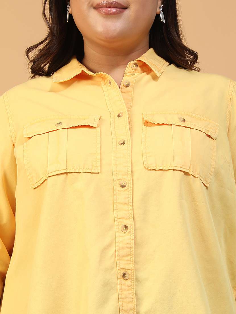 women plus size solid collared long sleeve shirt - 22082580 - Standard Image - 4