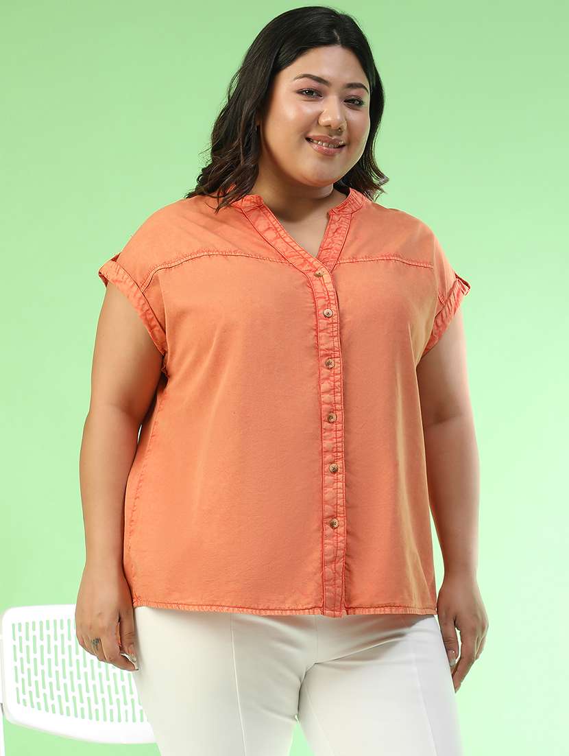 women plus size solid collared sleeveless top - 22082585 -  Standard Image - 1