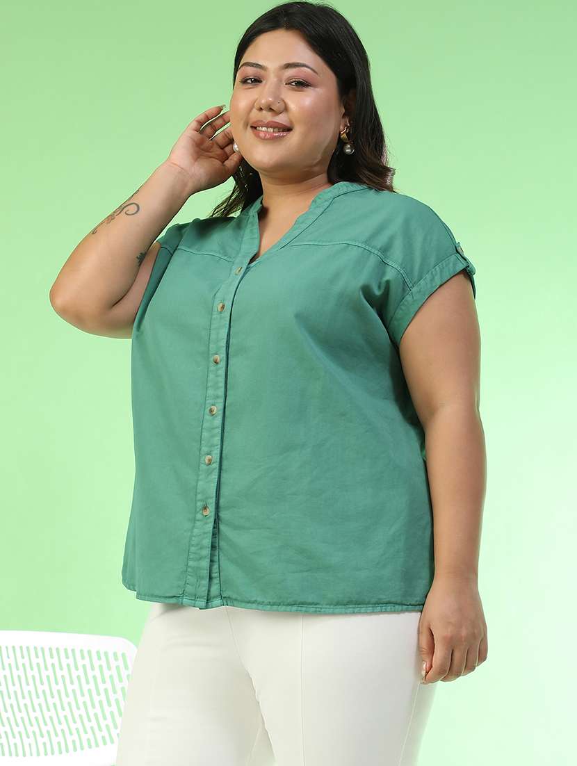 women plus size solid collared sleeveless top - 22082586 -  Standard Image - 1