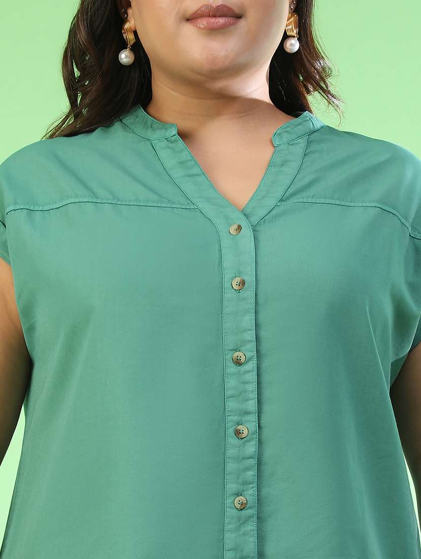 women plus size solid collared sleeveless top - 22082586 -  Standard Image - 4