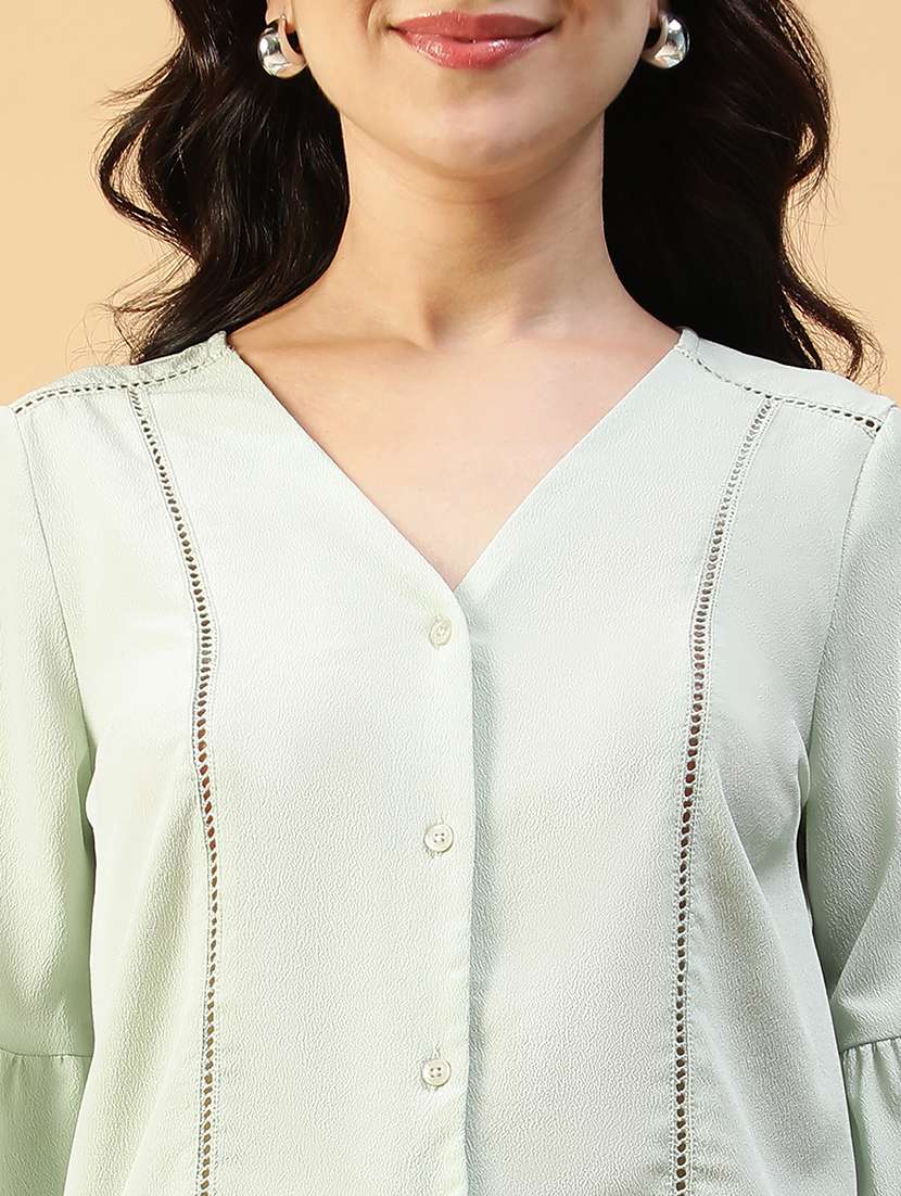 women solid puff sleeve knot detailed top - 22082590 -  Standard Image - 4