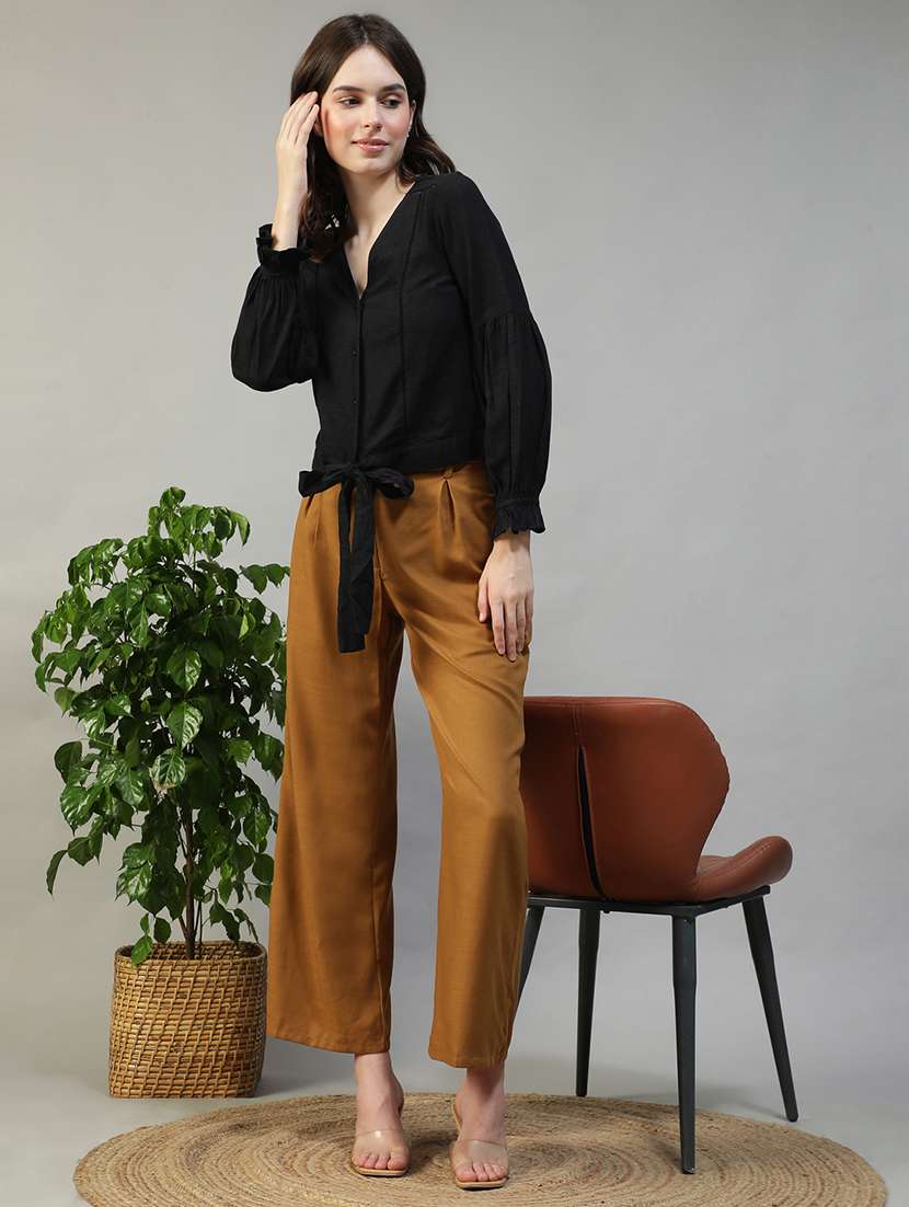 women solid puff sleeve knot detailed top - 22082591 - Standard Image - 4