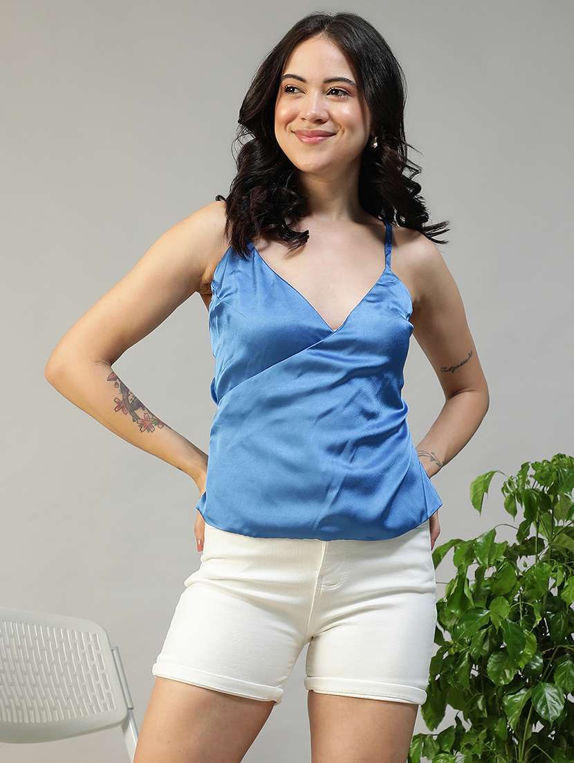 women solid shoulder strap regular fit top