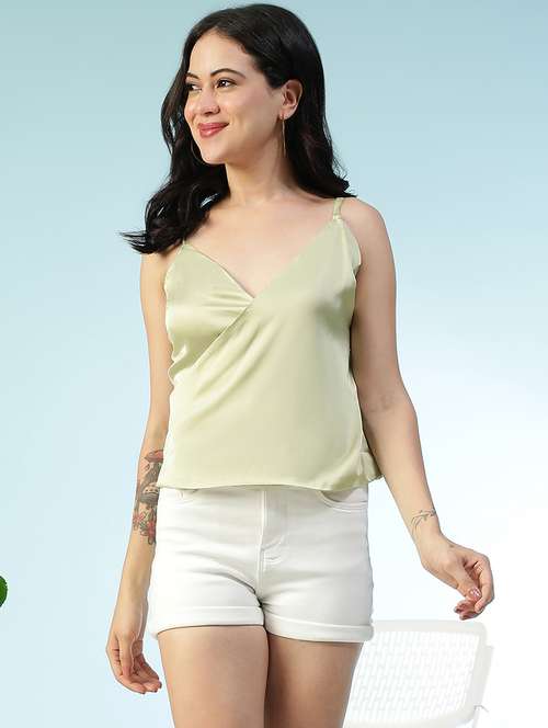 women solid shoulder strap regular fit top - 22082598 -  Standard Image - 0