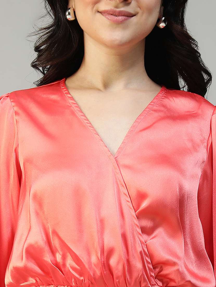 women solid long sleeve mock wrap crop top - 22082602 -  Standard Image - 4