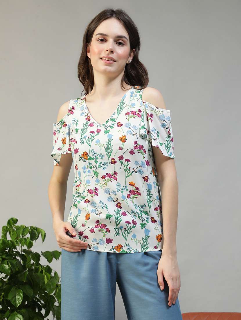 women floral print cold shoulder regular fit top - 22082604 -  Zoom Image - 0