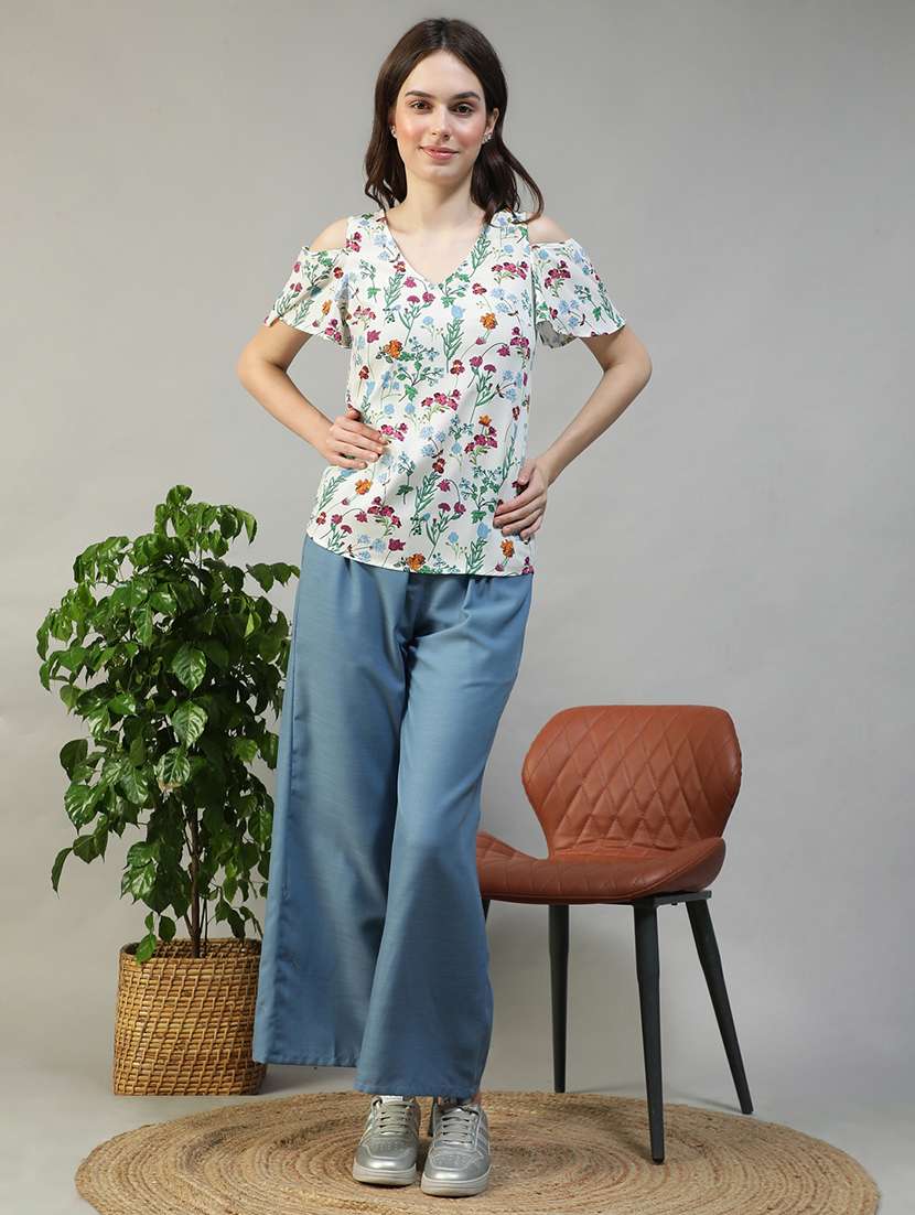 women floral print cold shoulder regular fit top - 22082604 - Standard Image - 4