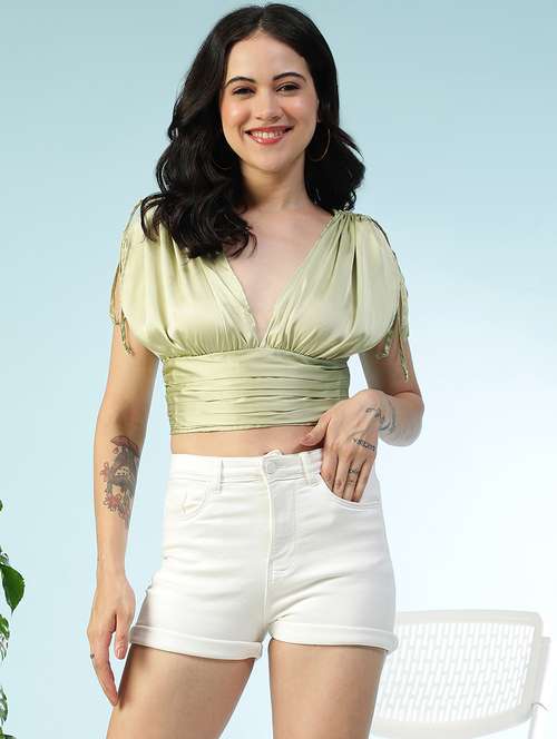 women solid sleeveless crop top - 22082616 -  Standard Image - 0