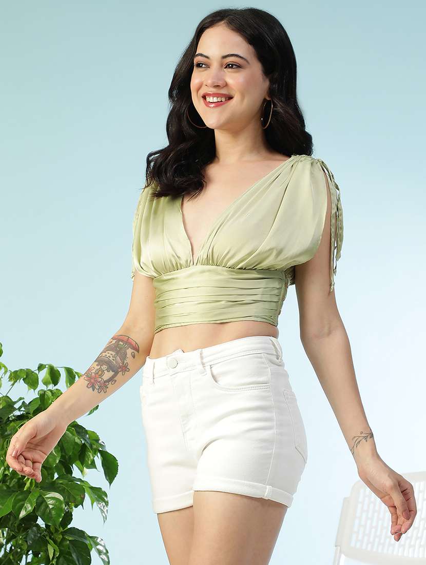 women solid sleeveless crop top - 22082616 -  Standard Image - 1