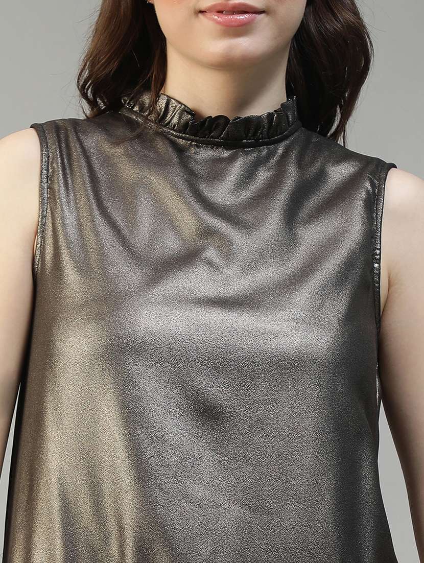 women solid sleeveless mock neck regular top - 22082618 - Standard Image - 4